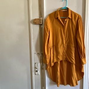Zara Mustard High Low Button Shirt